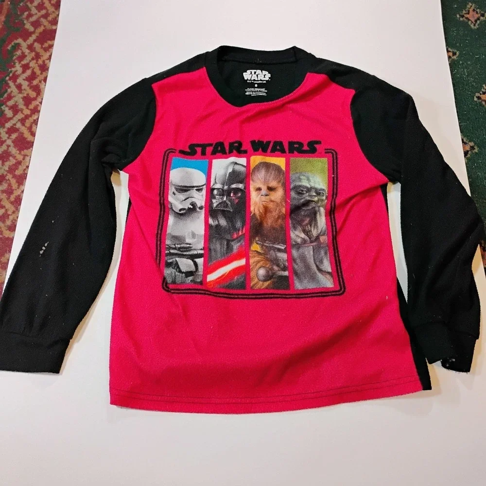Star Wars Boy's Size 8 Long Sleeve Pajama Shirt Red Black